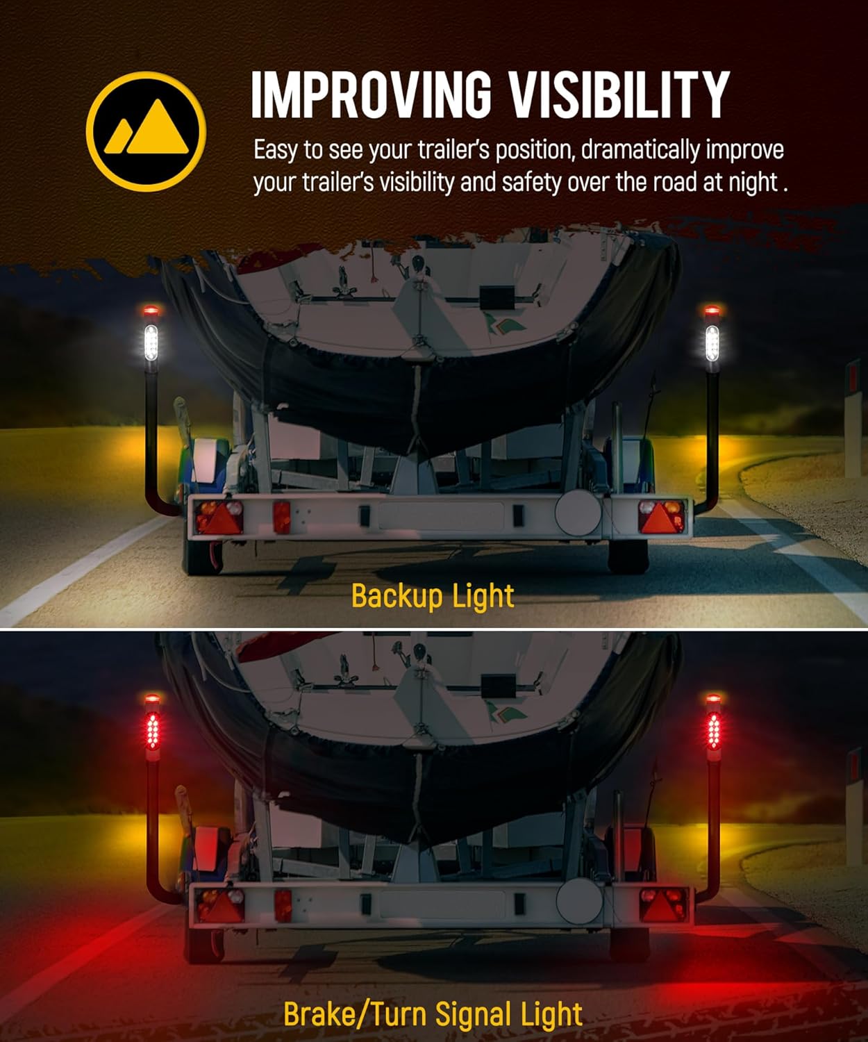 Partsam 2pcs Boat Trailer Guide Light with Reverse Lights, [DOT Approved] [Patented] IP67 Waterproof Trailer Post Pipe Lights, Boat Trailer Turn Signal Brake Tail Lights 12V