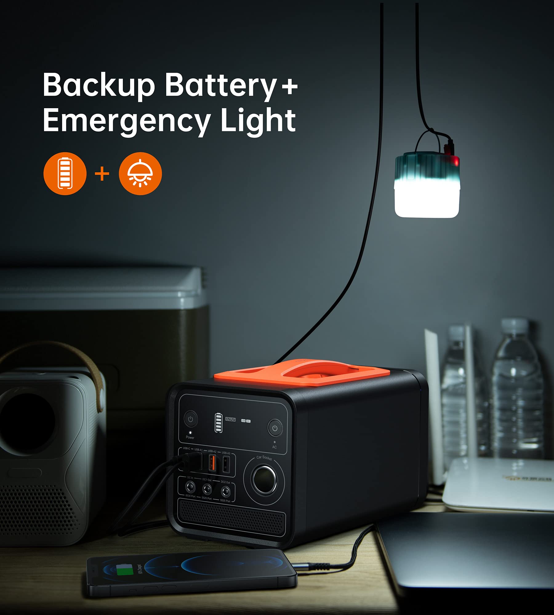 Generateur portable 300W groupe électrogène solaire incluant une batterie de secours avec prise CA/CC, prise de voiture 12V et port PD pour le camping en pleine air ou pour des urgences en extérieur