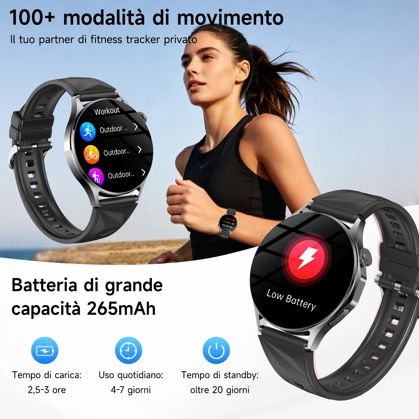 Nuo Smartwatch Donna Uomo con ECG/HRV/Pressione Sanguigna/BMI/Acido Urico | 1.32" AMOLED Orologio Fitness con Cardiofrequenzimetro/Sonno/Stress/Temperatura/Emozioni/SOS/Emozioni/Chiamate, iOS/Android