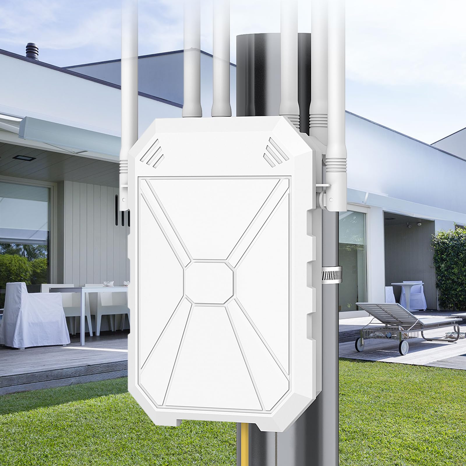 AX3000 Ripetitore WiFi Potente Esterno, 5GHz e 2,4GHz Extender WiFi Esterno Amplificatore Wi-Fi Con 6 Antenne, Porta Gigabit Ethernet, Resistente Agli Agenti Atmosferici IP67, Passivo PoE, Per Cortile