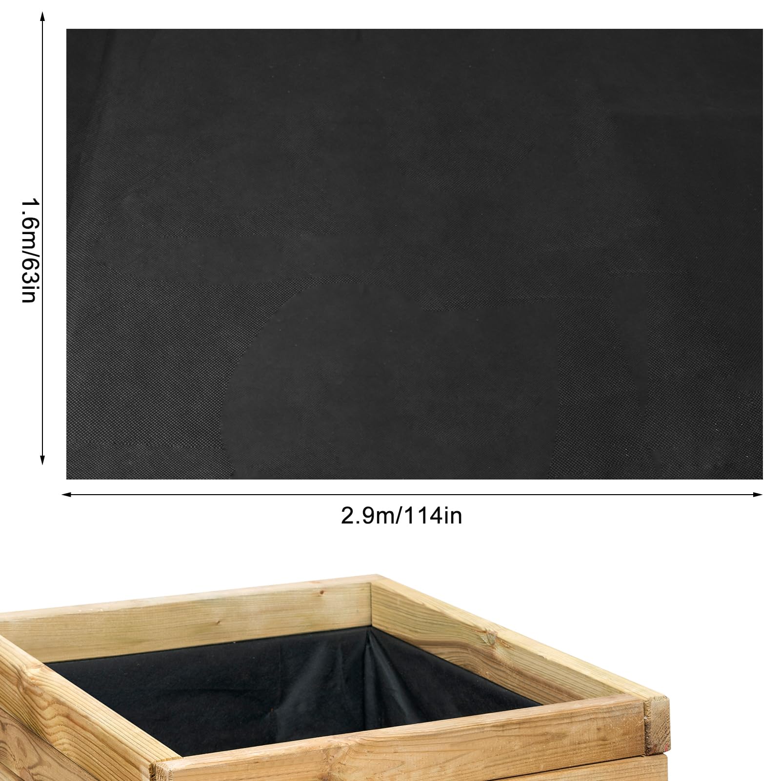 Udewo Revêtement en tissu pour grand bac à légumes extérieur surélevé, 2,9 m x 1,6 m, non tissé, noir, pour légumes, herbes, sacs de culture pour plantes – Taille L