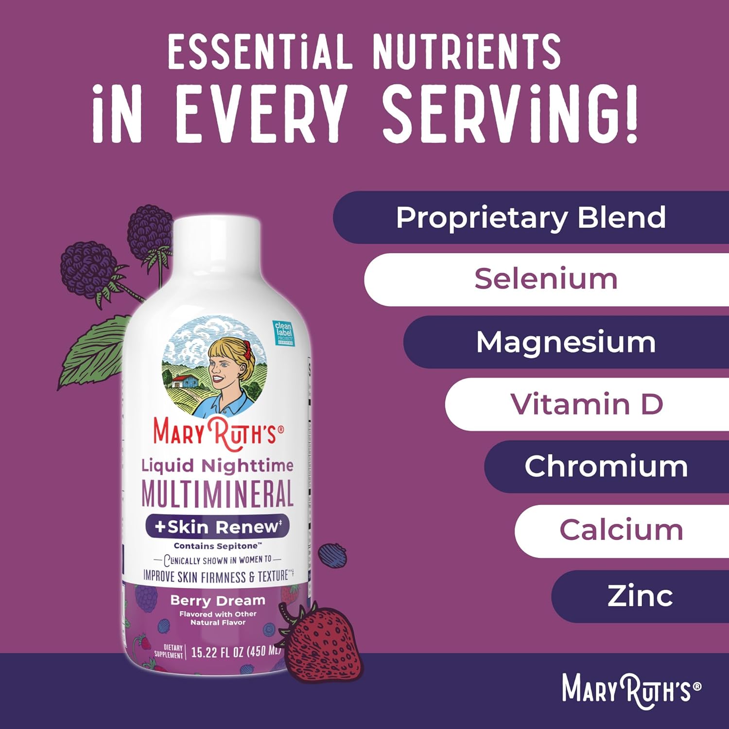 MaryRuth's Liquid Nighttime Liquid Multimineral + Skin Renew | Clinically Shown in Women to Reduce Fine Wrinkle & Improve Skin Firmness | Sepitone | NO Melatonin | Magnesium | Vegan | 15 Servings - Image 7