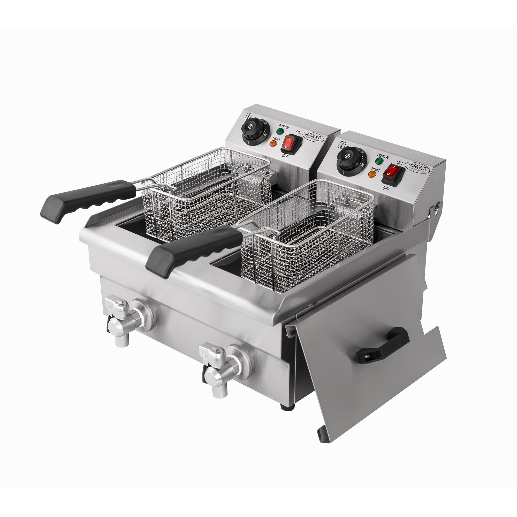 Hakka Friteuses électriques Professionnelles, Grande Capacité 6L x 2, en Acier Iinoxydable, Avec égouttoir, Panier et Couvercle, Double Cuve(220V, 2000W+2000W)