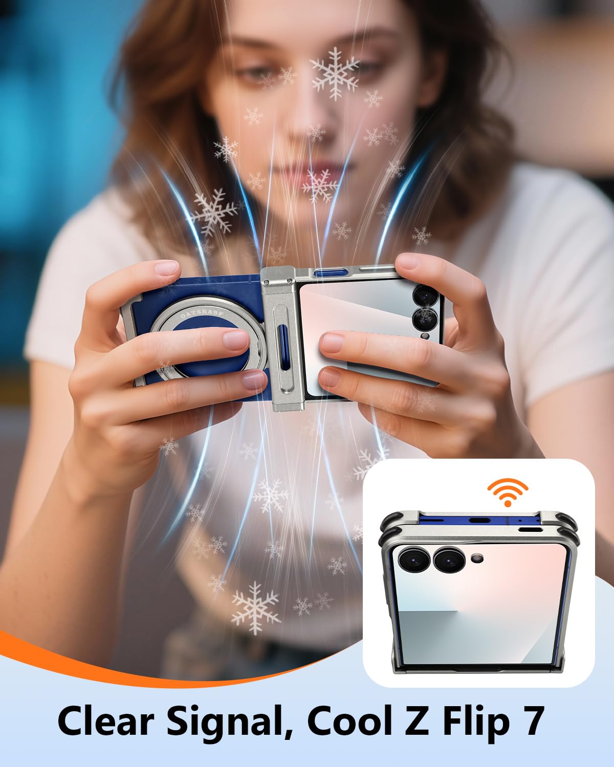 Custodia senza cornice per Samsung Galaxy Z Flip 7 con supporto, girevole a 360°, custodia magnetica con cavalletto, in alluminio e metallo per dissipazione del calore, antiurto, custodia