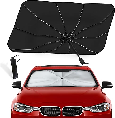 Miniatura 1 de EcoNour Parasol de fibra de carbono para automóvil, refleja los rayos UV y protege el tablero del sol, parasol plegable para parabrisas (57 x 31