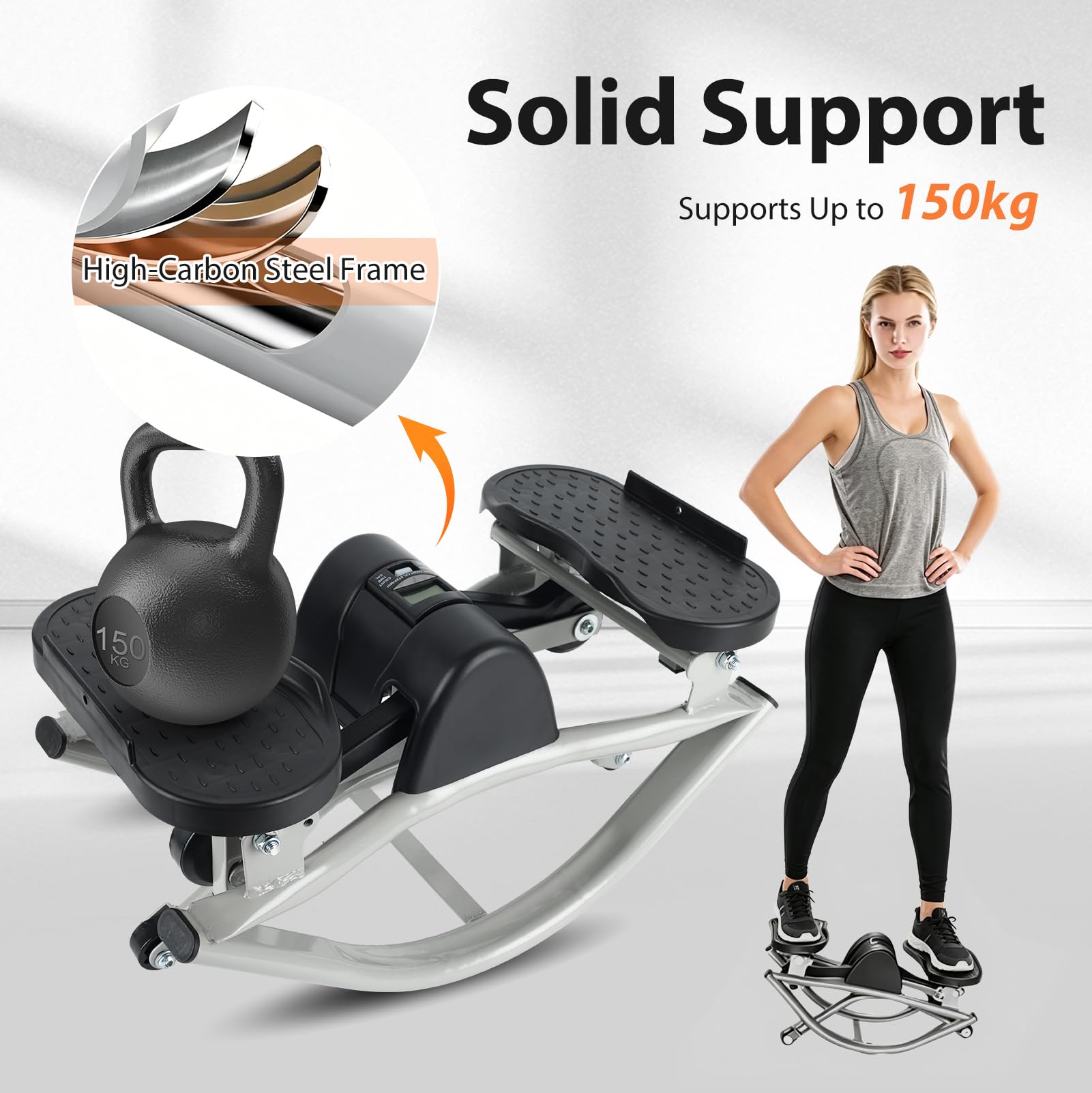 Mini Stepper, Step Fitness pour Maison, Stepper Fitness Appartement avec Compteur et Bandes de Résistance, Tapis Antidérapant 70x40 cm, pour Maison, Bureau, Fait Travailler Jambes, Fessiers