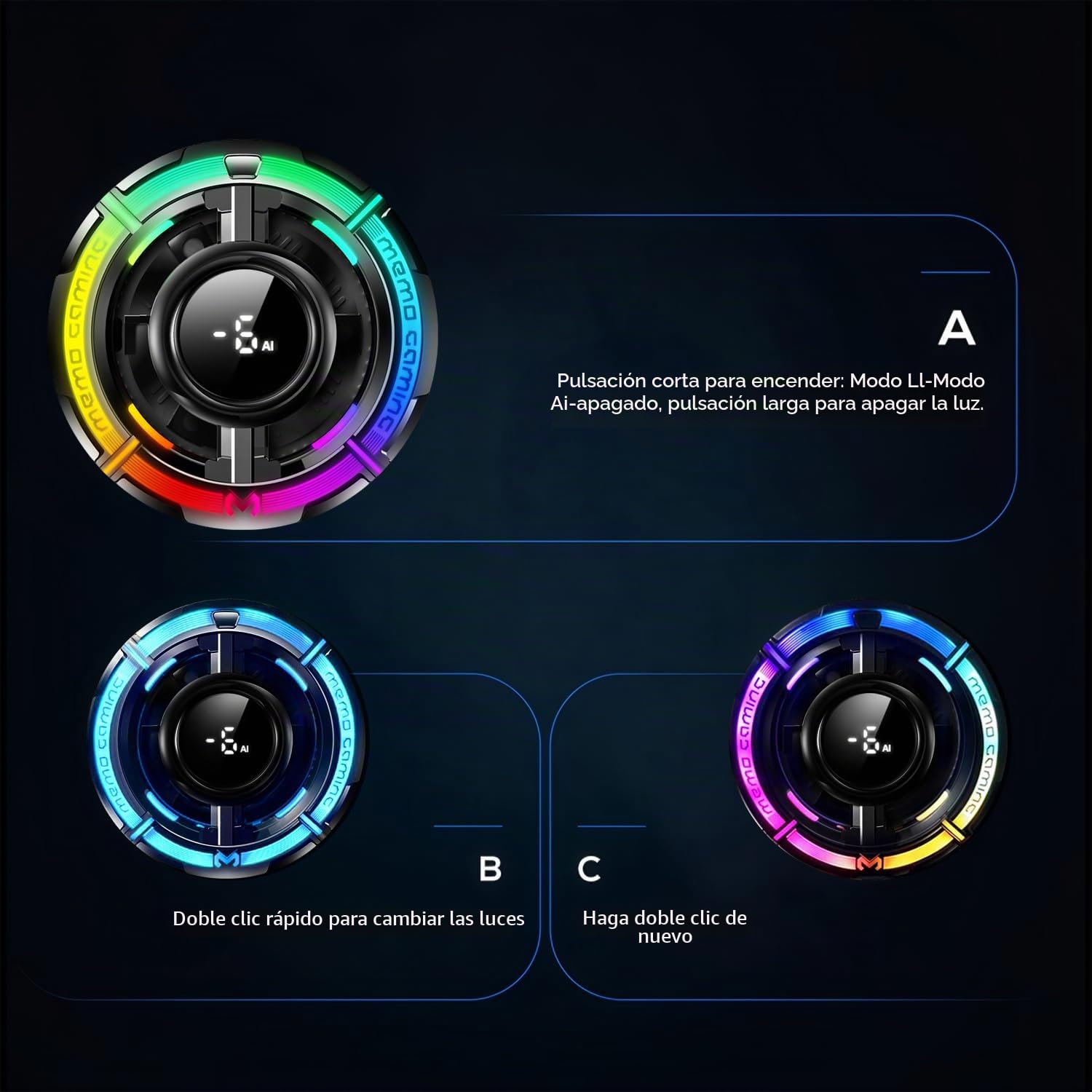 Enfriador magnético de teléfono para juegos, ventilador de refrigeración de iPhone celular para clima caluroso, Enfriador móvil RGB portátil para funda celular, ventilador para teléfono, iPad