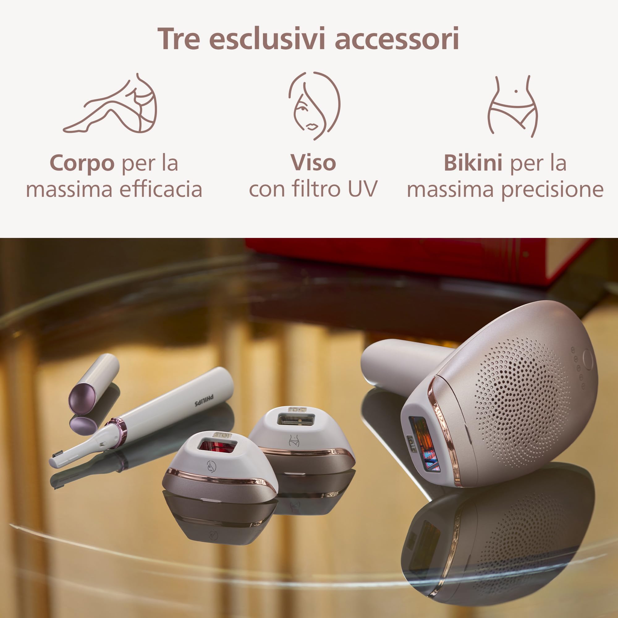 Philips Lumea 7000 Series, dispositivo di epilazione IPL, alternativa ai dispositivi di epilazione laser, con rifinitore a penna Satin Compact, 3 accessori per viso, corpo e zona bikini, BRI923/00