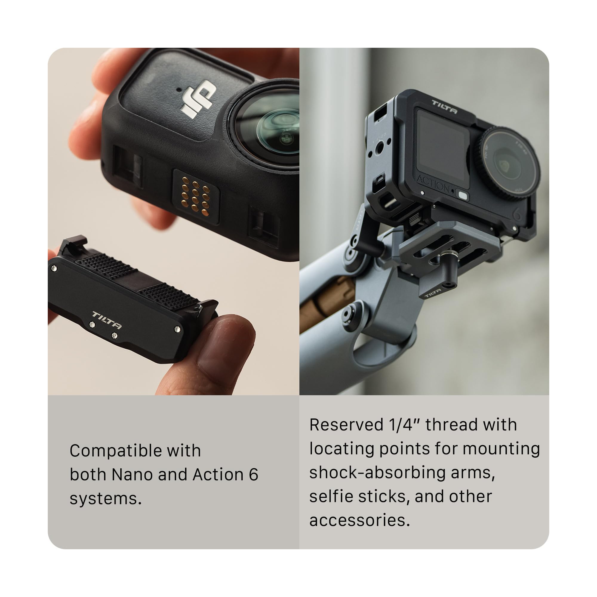 Tilta Zestaw podstawy klatki na kamerę, kompatybilny z DJI Osmo Action 6, magnetyczna płytka podstawy szybkiego zwalniania w zestawie, gwint 0,6 cm-20 z punktami pozycji, odbiornik zimnej stopki