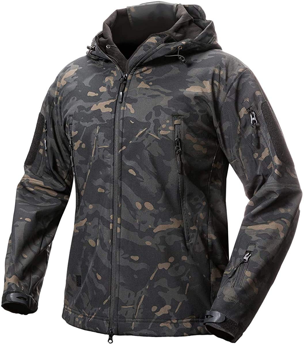 Lilychan Men’s Military Soft Shell Tactical Jacket Outdoor Sports Hunting Army Waterproof Outerwear Coat (CP-black, XXX-Large)