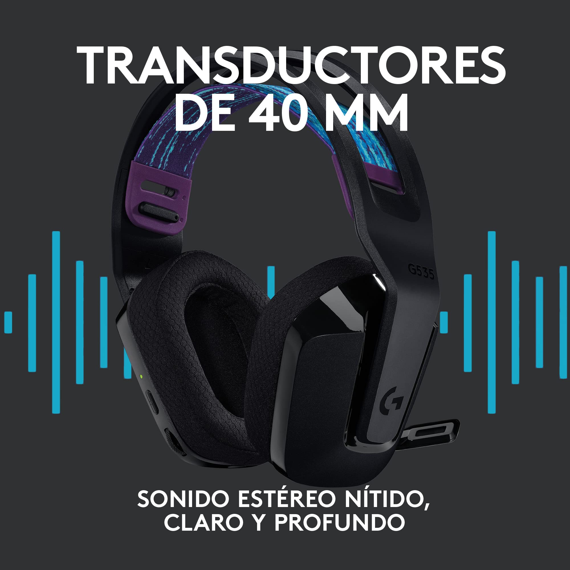 Logitech G535 Lightspeed Auriculares inalámbricos para Gaming con micrófono - Auriculares supraaurales Ligeros, micrófono volteable para silenciar, estéreo, PC, PS4, PS5, Recargables por USB - Negro