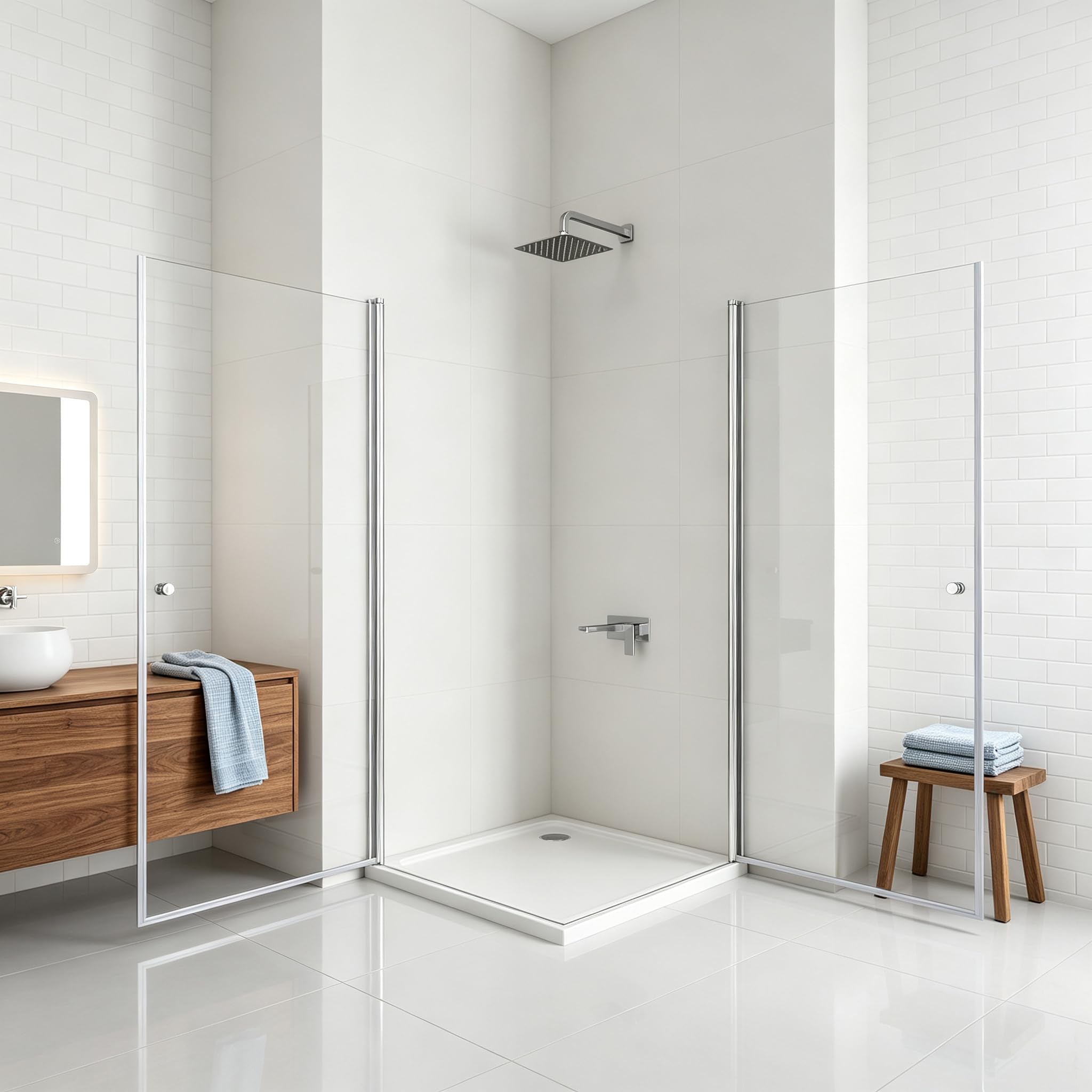 Duschkabine Eckeinstieg 70x100x185cm mit Doppel-Pendeltür (Schwingtür) | 6mm ESG Duschtür Glas | Platzsparende Eckdusche | Versiegelt & wasserdicht | EN14428-Zertifizierung Duschabtrennung