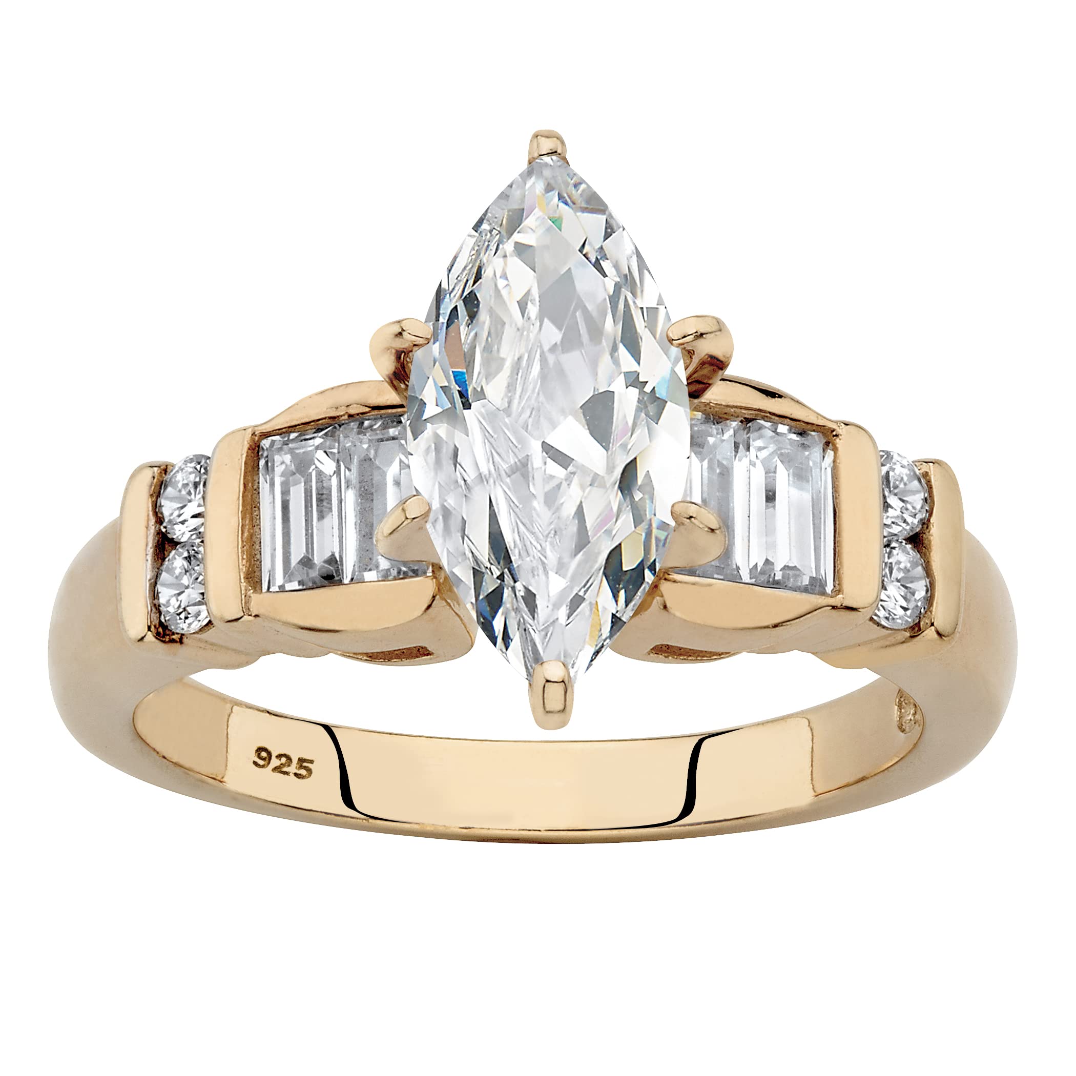 Palm Beach Jewelry PalmBeach Yellow Gold-plated Sterling Silver Marquise Cut Cubic Zirconia Engagement Ring Sizes 6-10