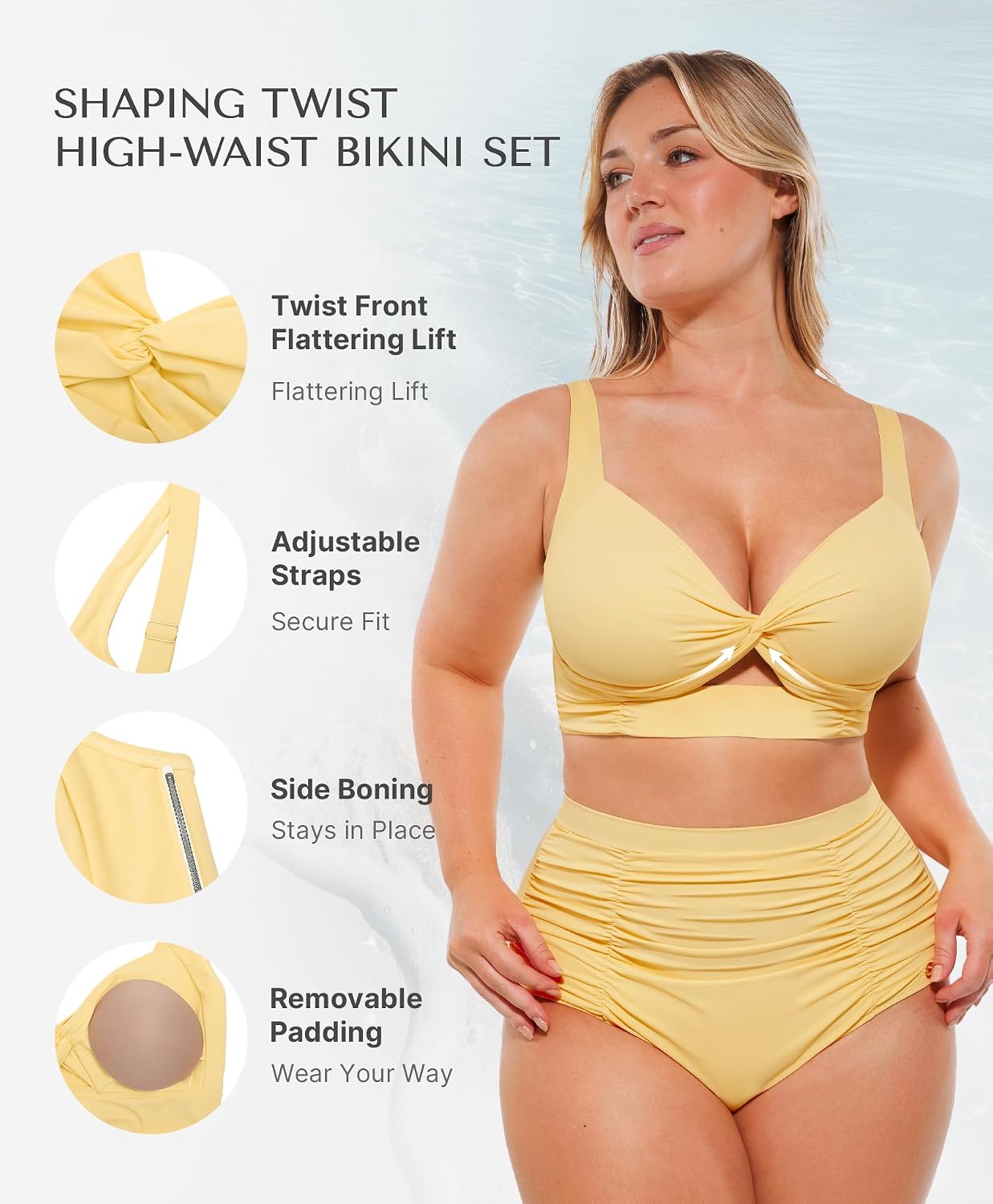 SHAPELLX High Waisted Bikini Sets for Women Two Piece Tummy Control Swimsuits Ruched Bathing Suit Twist Front Push Up Bikinis