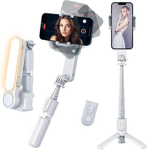 YENDILI Gimbal Stabilizer for Smartphone Portable Selfie Stick Tripod with Remote 1-Axis Bluetooth Selfie Stick with Light for iPhone Android Phone