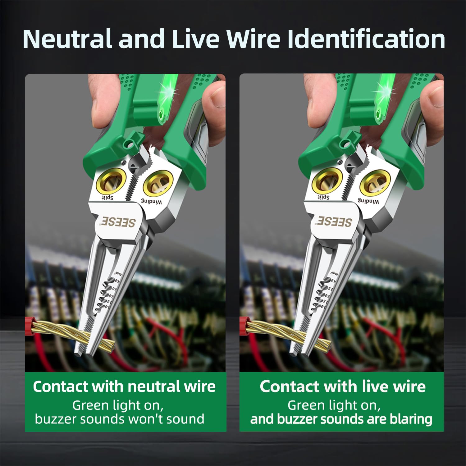 8-in-1 Wire Stripper for Electrician: Needle Nose Pliers with Voltage Tester & Dual Alarms - Electrical Pliers for Cutting Wires, Pulling Wires and Crimp Wires