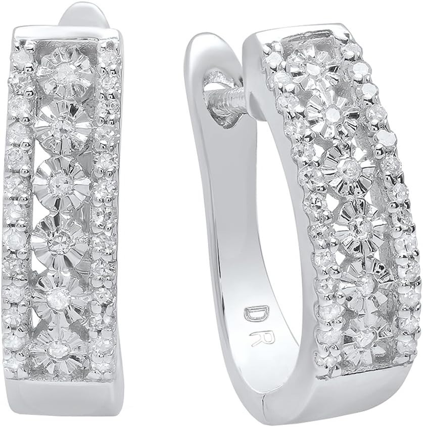 Dazzlingrock Collection 0.22 Ctw Natural Round White Diamond Hoop Earrings for Women in 925 Sterling Silver