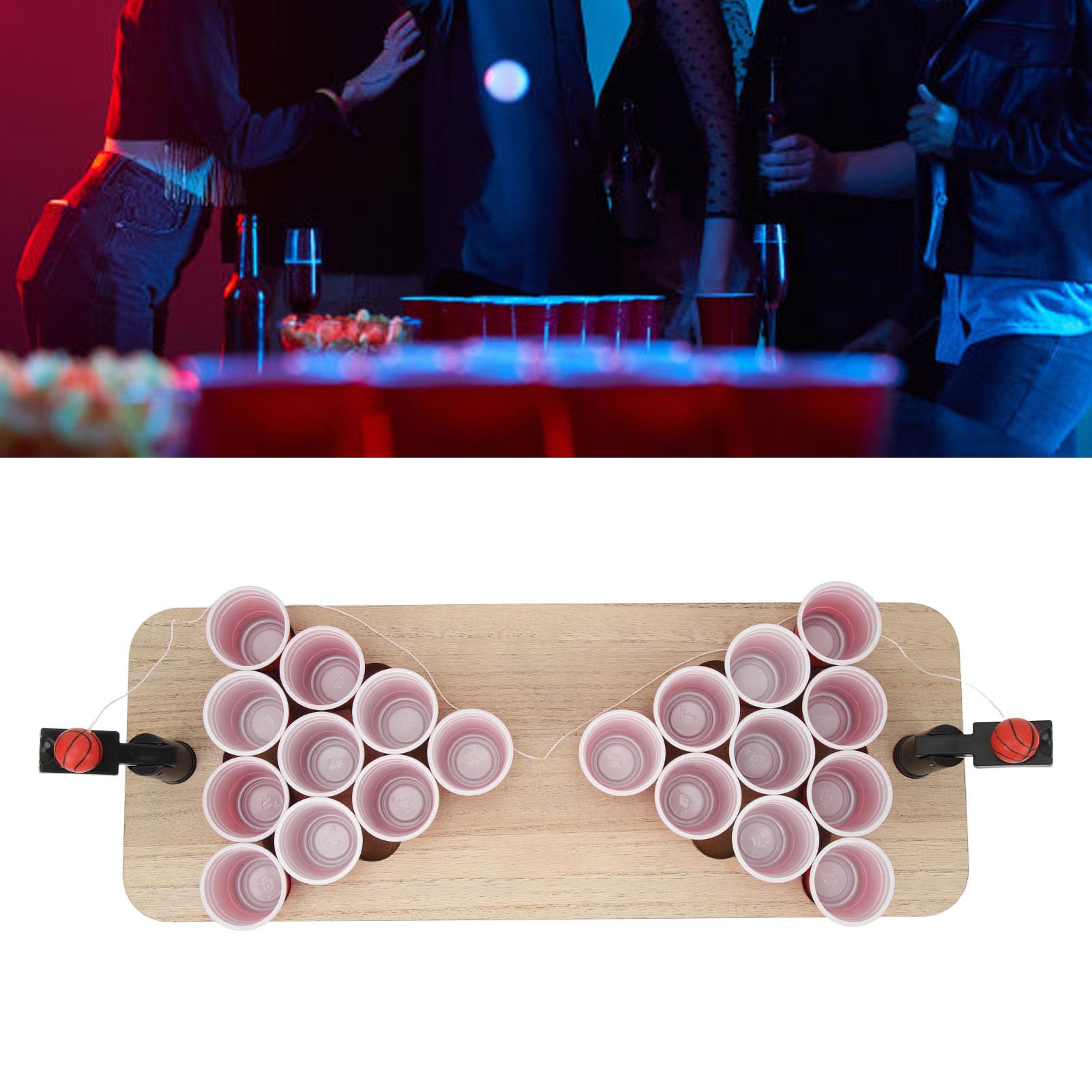Gioco da Tavolo Beer Pong, Gioco Compatto per Bere Beer Pong Divertente Sicuro e Durevole in Legno di Pino e Plastica per la Festa