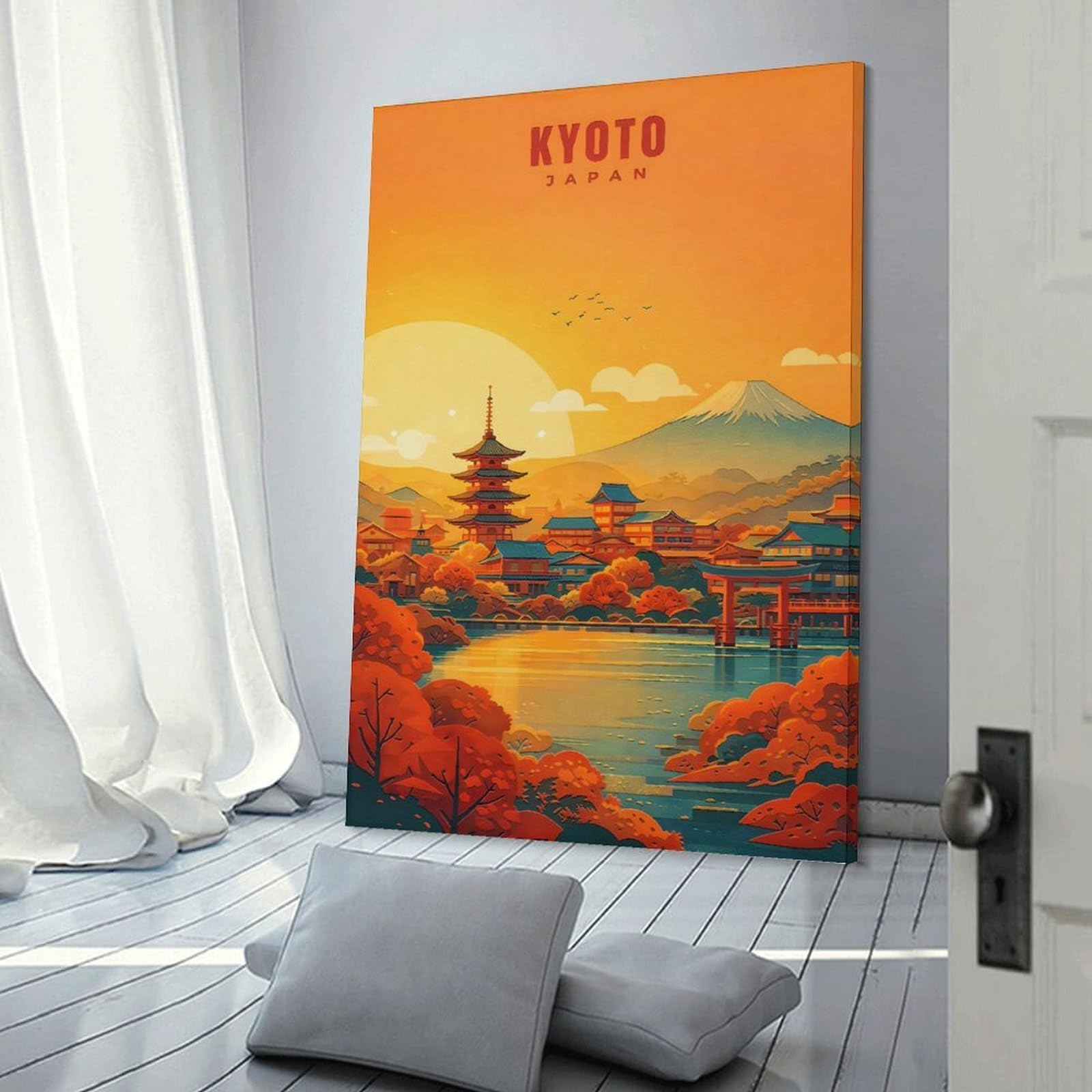 Junmoney Kyoto Japan Landscape Decorative Wall Artwork, 24x36inch(60x90cm), for Study, Office Or Focused Interiors, A Smart Decor Choice for Study Walls