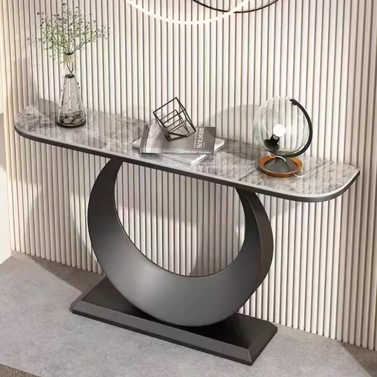 Consolle Moderna, tavolino da Ingresso con Base, consolle per Soggiorno, tavolino semicircolare da Divano, per Soggiorno, corridoio e Ingresso (Nero + Grigio, 100 cm/39,4")