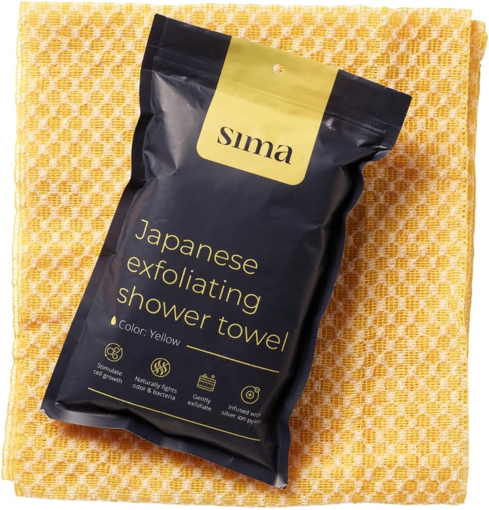 Exfoliating Washcloth Face & Body Scrub Towel - Japanese Exfoliating Towel with Hexagon Fibers, Body Scrubber with 2 Sides for Scrubbing & Washing, Extra Long Body Towels (Yellow) - Image 7