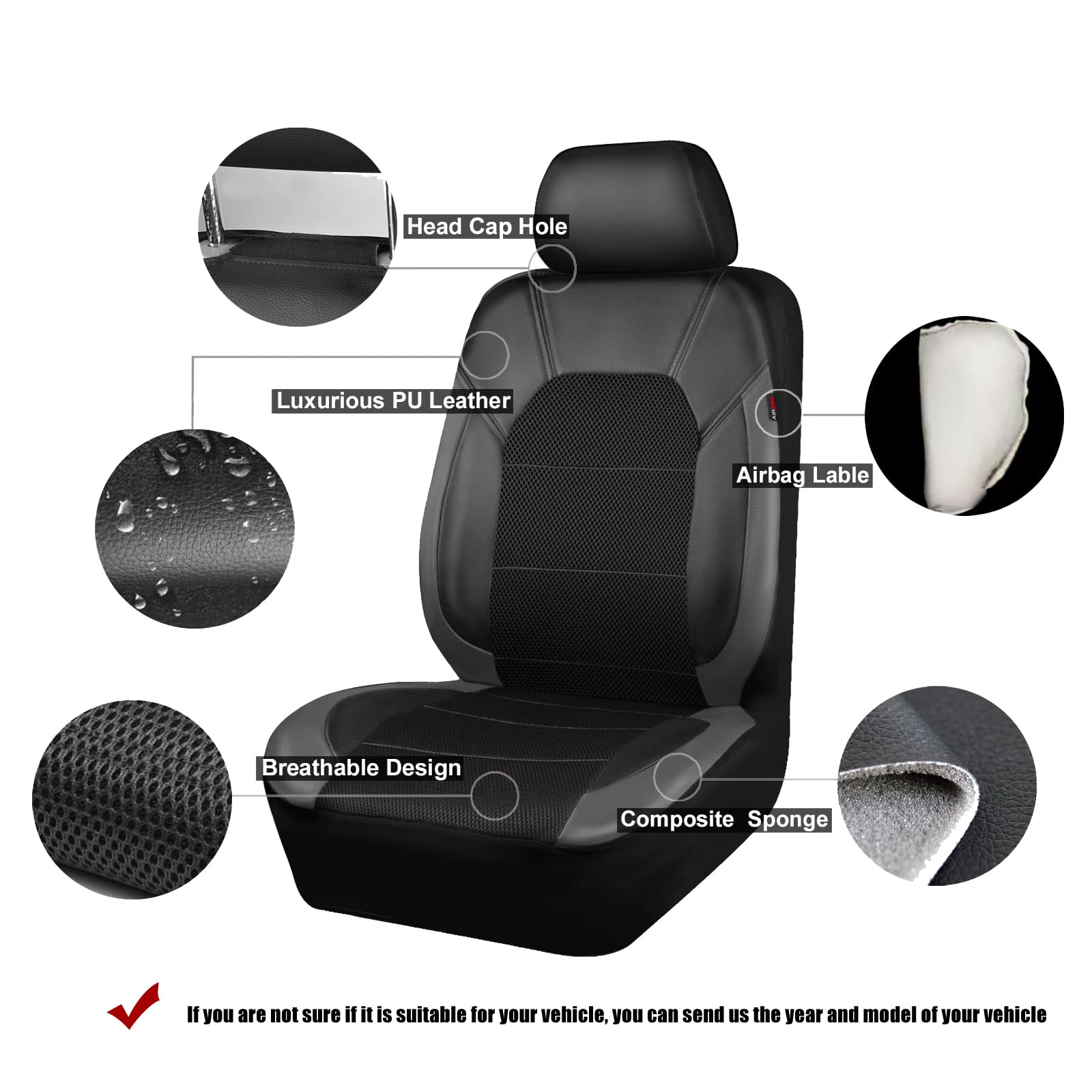 Coprisedili Auto per Lancia Musa 2004-2007 2008 2009 2010 2011 2012, Pelle Copri Sedili Impermeabile Anteriori e Posteriori Coprisedile, Protezione del Sedile Auto Copertura,B Black+Grey