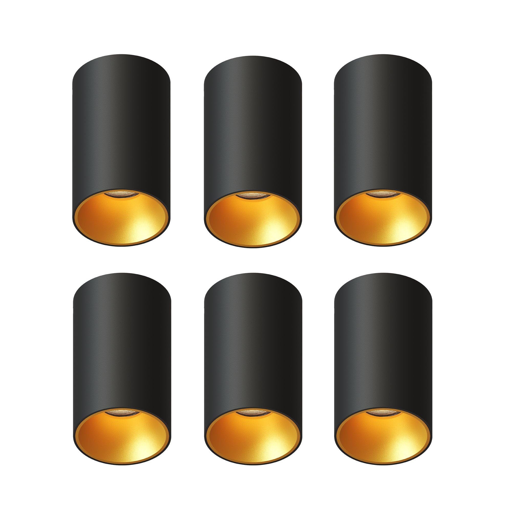 Ledvion 6er Set LED Aufbauspot Schwarz Rund 3W Warmweiss dimmbar