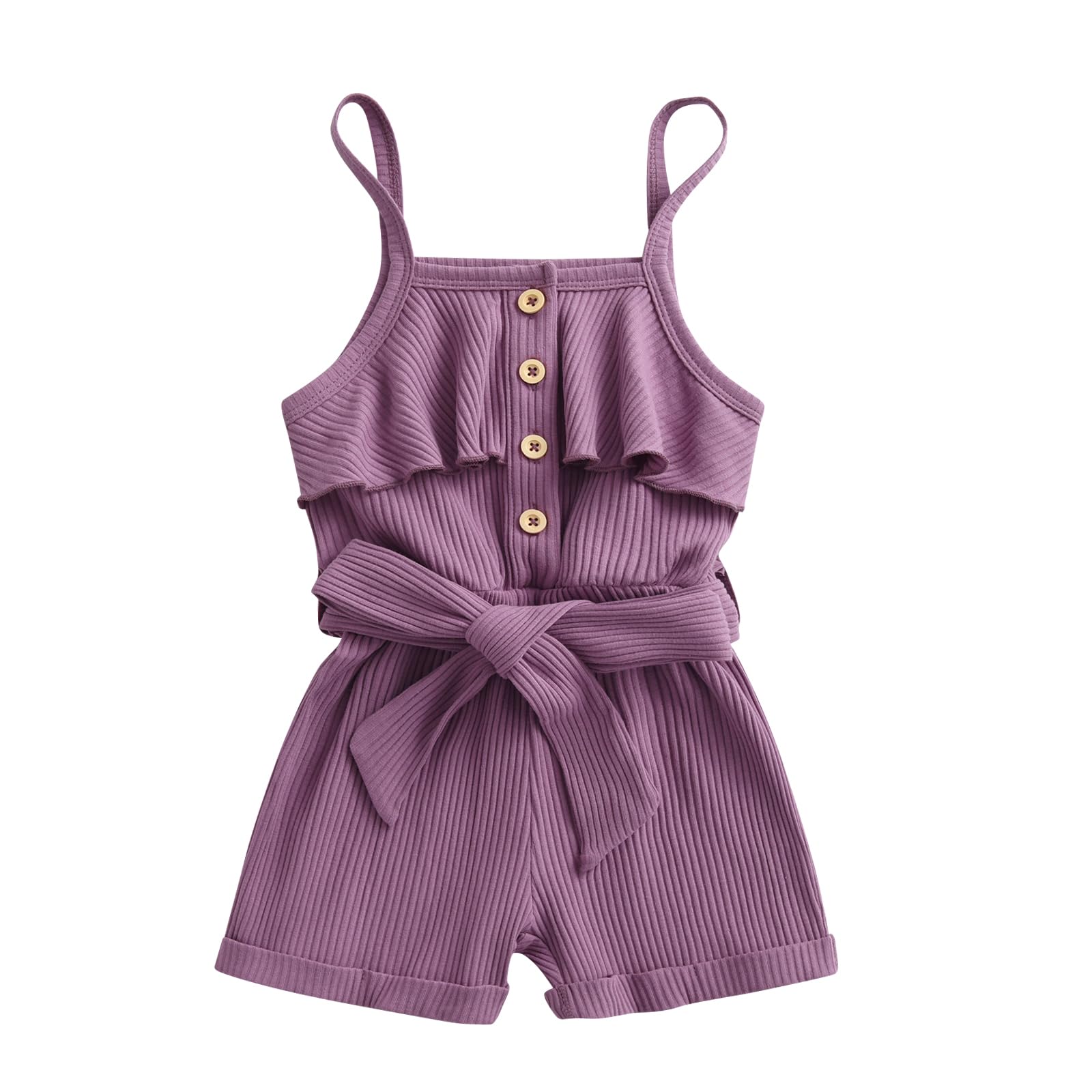 AwxoderToddler Baby Girl Clothes Ruffle Suspender Solid Color Bow Shorts Outfit Sets