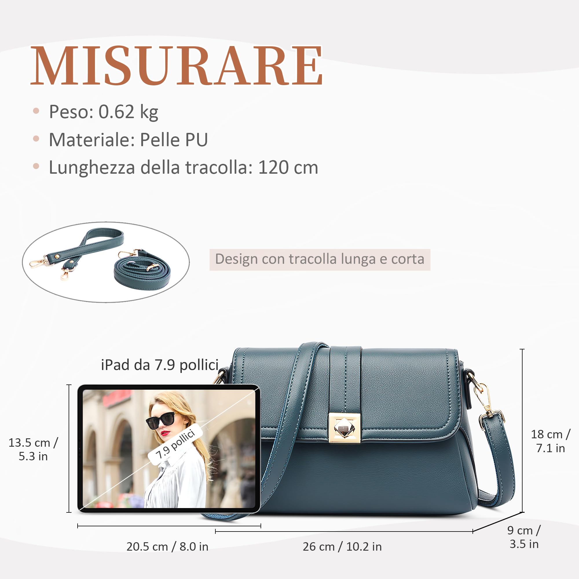 DIRRONA Moda Donna Borse a Tracolla Classico Borsa Sottobraccio Casuale Viaggio Messaggero Borsa Pelle PU Borsa da Donna Due Spallacci Blu