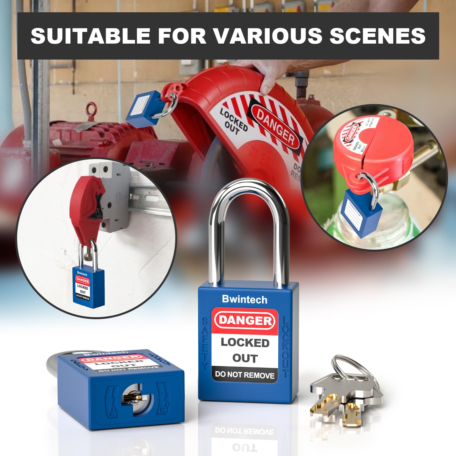 Bwintech 10 pezzi 38 mm con chiavi diverse Lucchetto di sicurezza blu scuro Lockout Tagout Lock per stazioni e dispositivi Lock Out Tag Out
