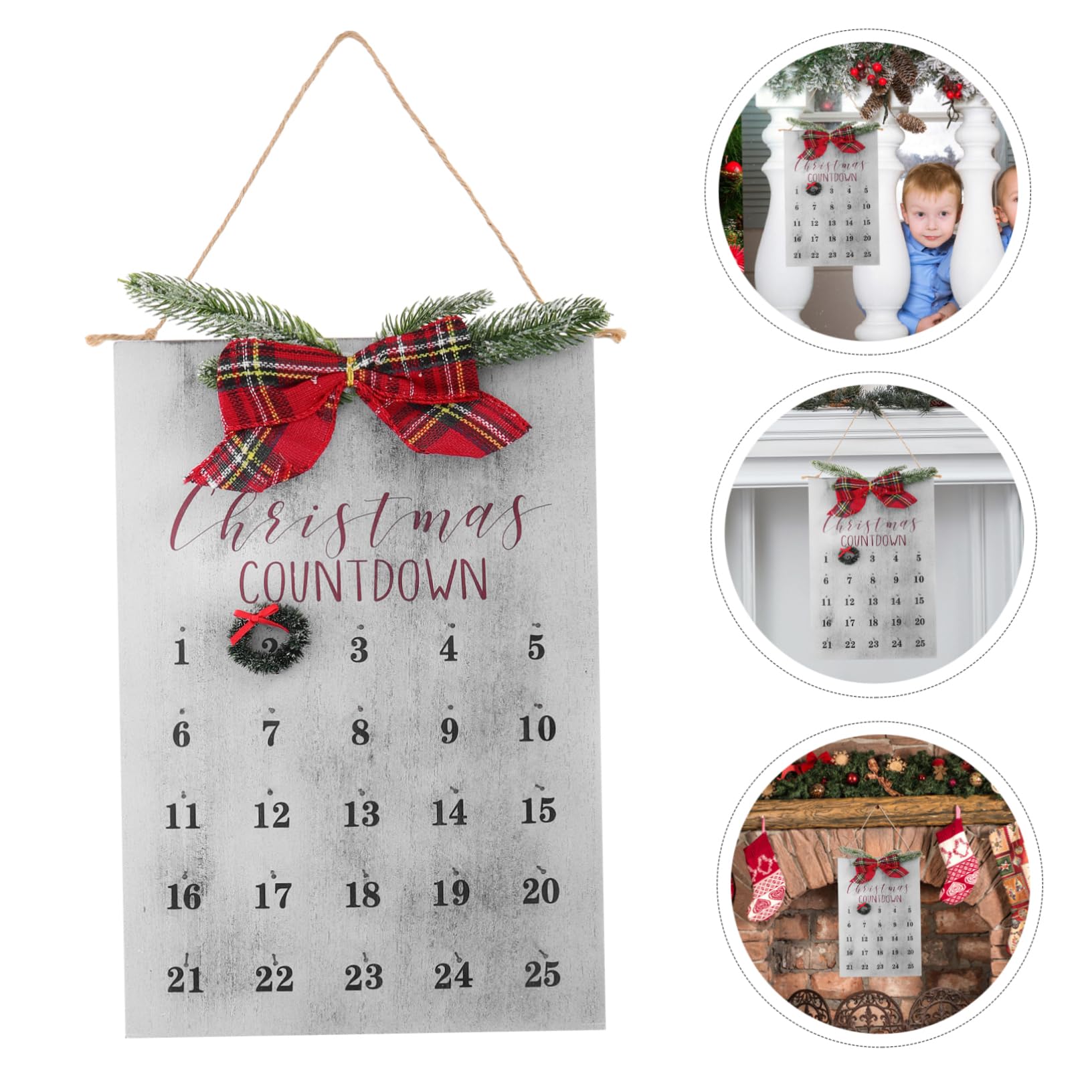 IMIKEYA Calendario de Guirnaldas Navideñas Letrero Colgante de Madera para Decoración Navideña Casa Oficina Calendario de Regresiva de Madera para Navidad