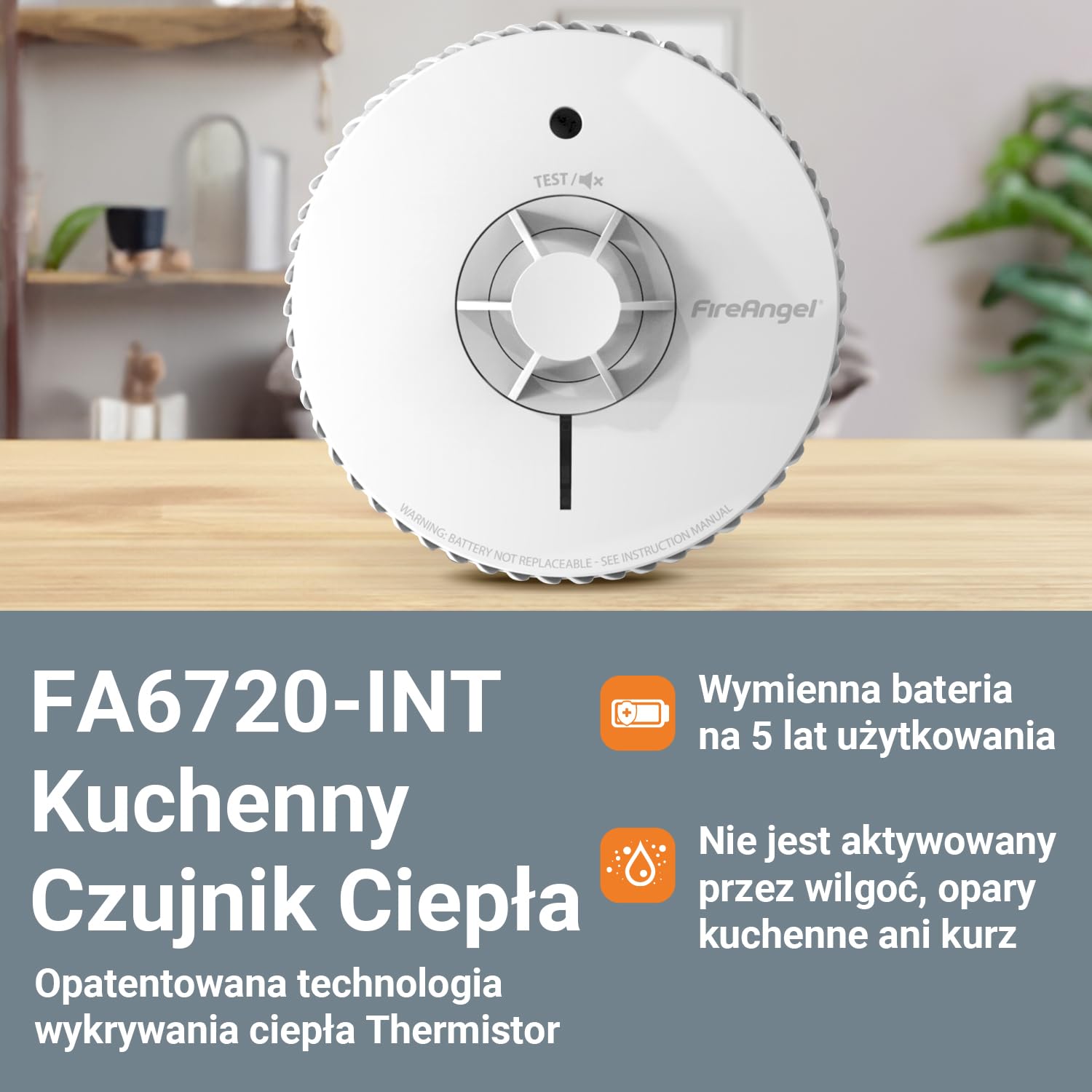 Fire Angel Czujnik Ciepła z Wymienną Baterią na 5 Lat – Detektor Ciepła FA6215-INT – Zamiennik dla Czujników HT-630, Biały