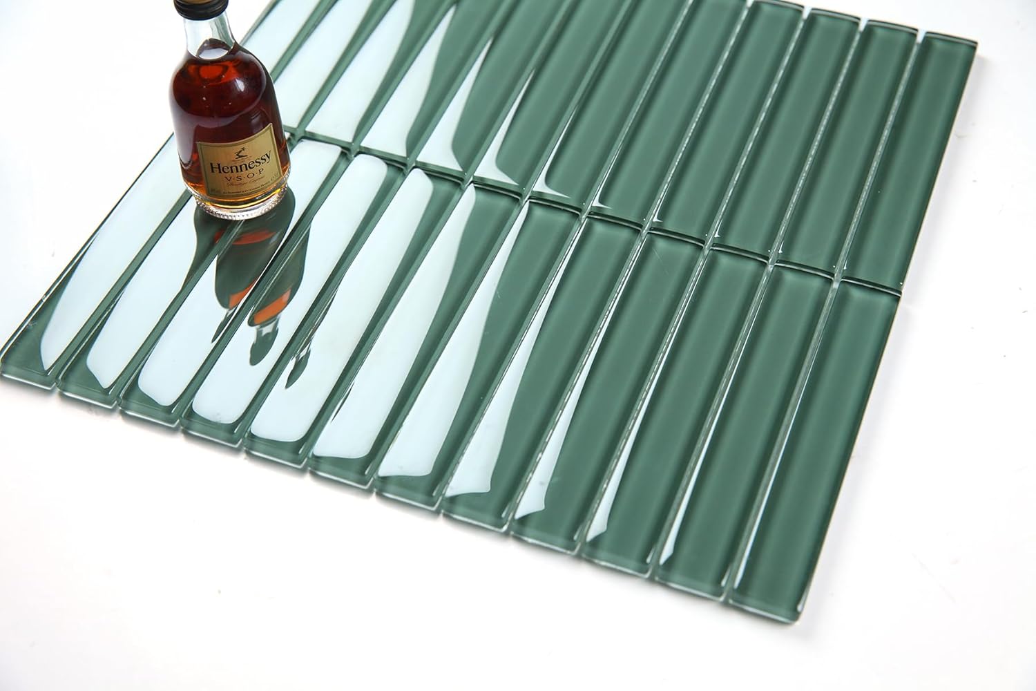 Flowing Brown 12 in. x 12 in. Brick Joint Glossy Glass Mosaic Wall Tile (Green)