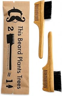 2-in-1 Sapling Split-leaf Mustache Brush & Comb (2-Pack) from Green Beard Grmng - Boar Bristle & Bamboo