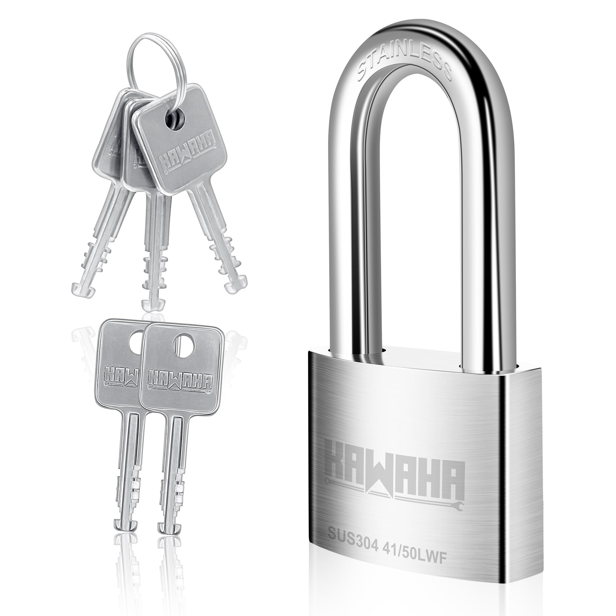 KAWAHA 41/50LKD-5SK 2 inch (50mm) Long Shackle High Security Stainless Steel Padlock with Key for Both Indoor and Outdoor Use (Heavy Duty