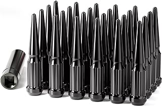 M14x1.5 Spike Lug Nuts, Set of 24 Black Spline Spiked Lug Nut with Key for Chevy Silverado 1500 GMC Sierra Yukon Tahoe Dodge Ram Ford F150, 14x1.5 Acorn Solid Metal Truck Lug Nut Wheel Accessories
