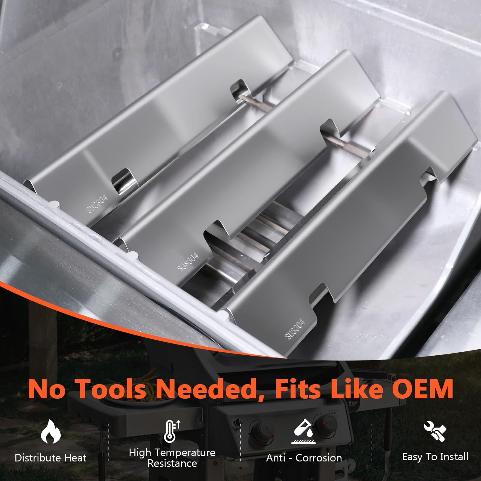 QuliMetal SUS304 15,3" Barre Aromatizzanti per Weber GS4 Spirit II 200, Spirit II E-210, Spirit E-210, Spirit 200 Series