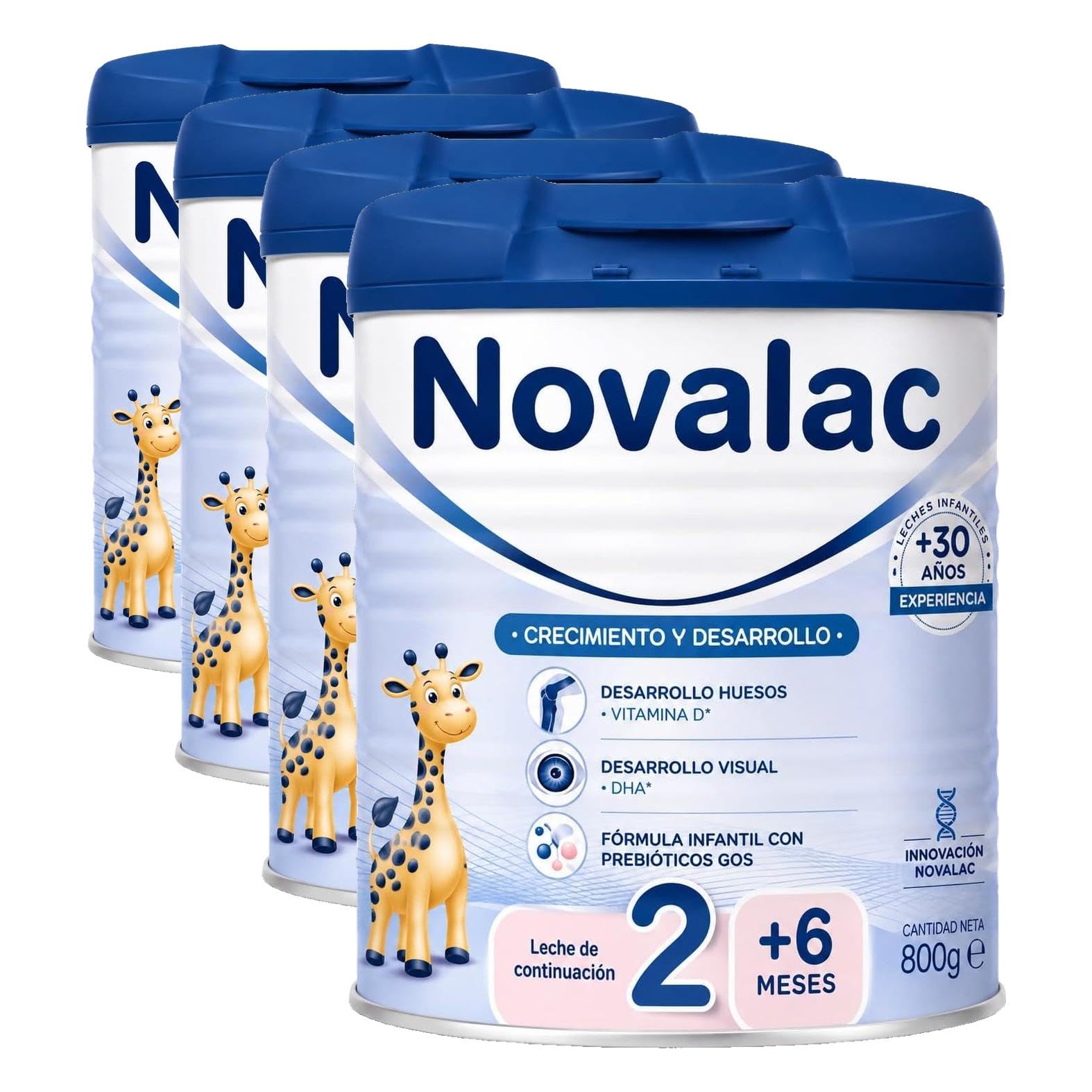 Novalac 2 Leche en Polvo de Continuación 6-12 meses - Desarrollo Cognitivo y Visual - Rica en Hierro y DHA - Elaborada con Pediatras - 800 g (Paquete de 4)