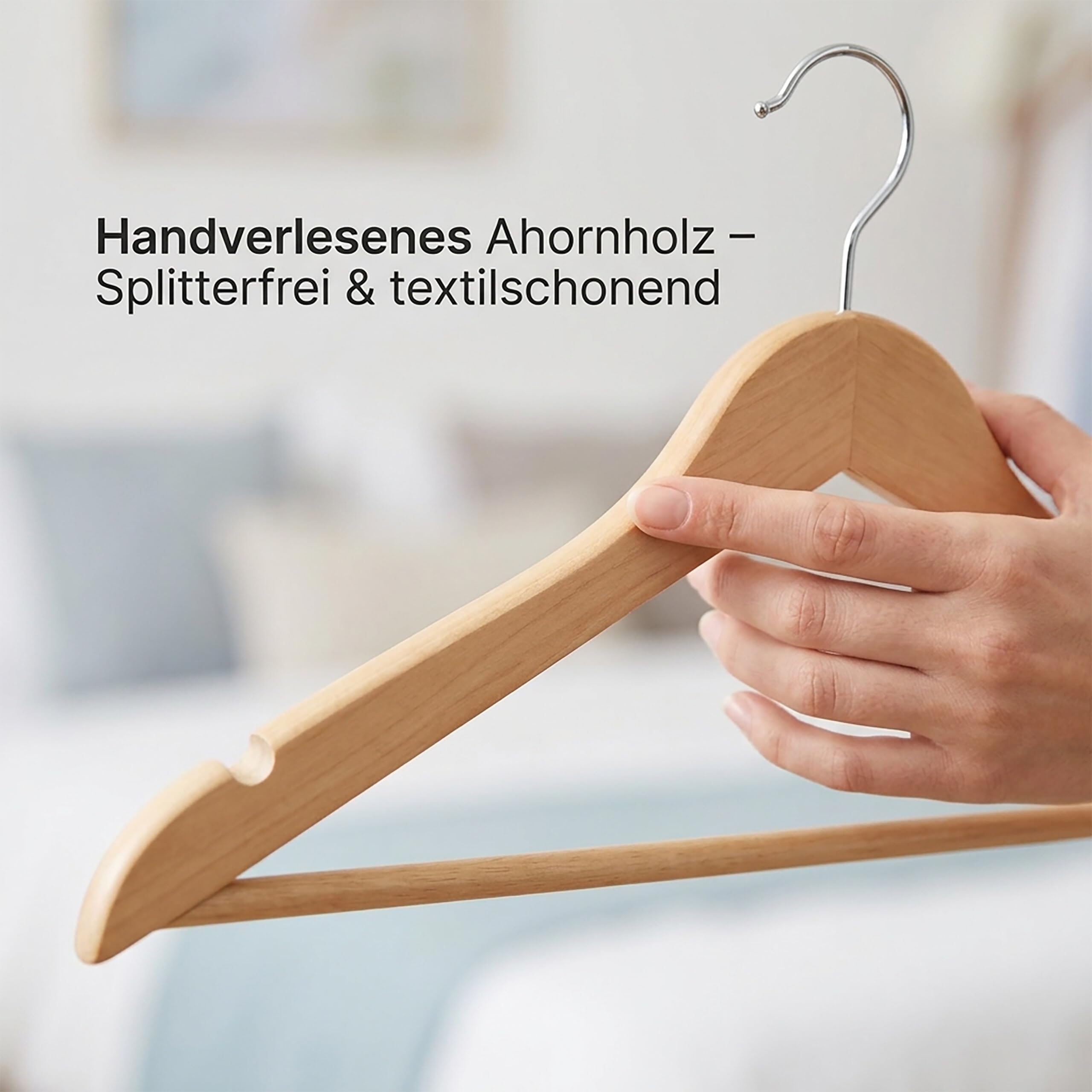 Relaxdays Kleiderbügel Set, 48 Hosenbügel aus Holz, Garderobenbügel, Haken 360° drehbar, HxB: 22,5x44,5cm, natur/silber