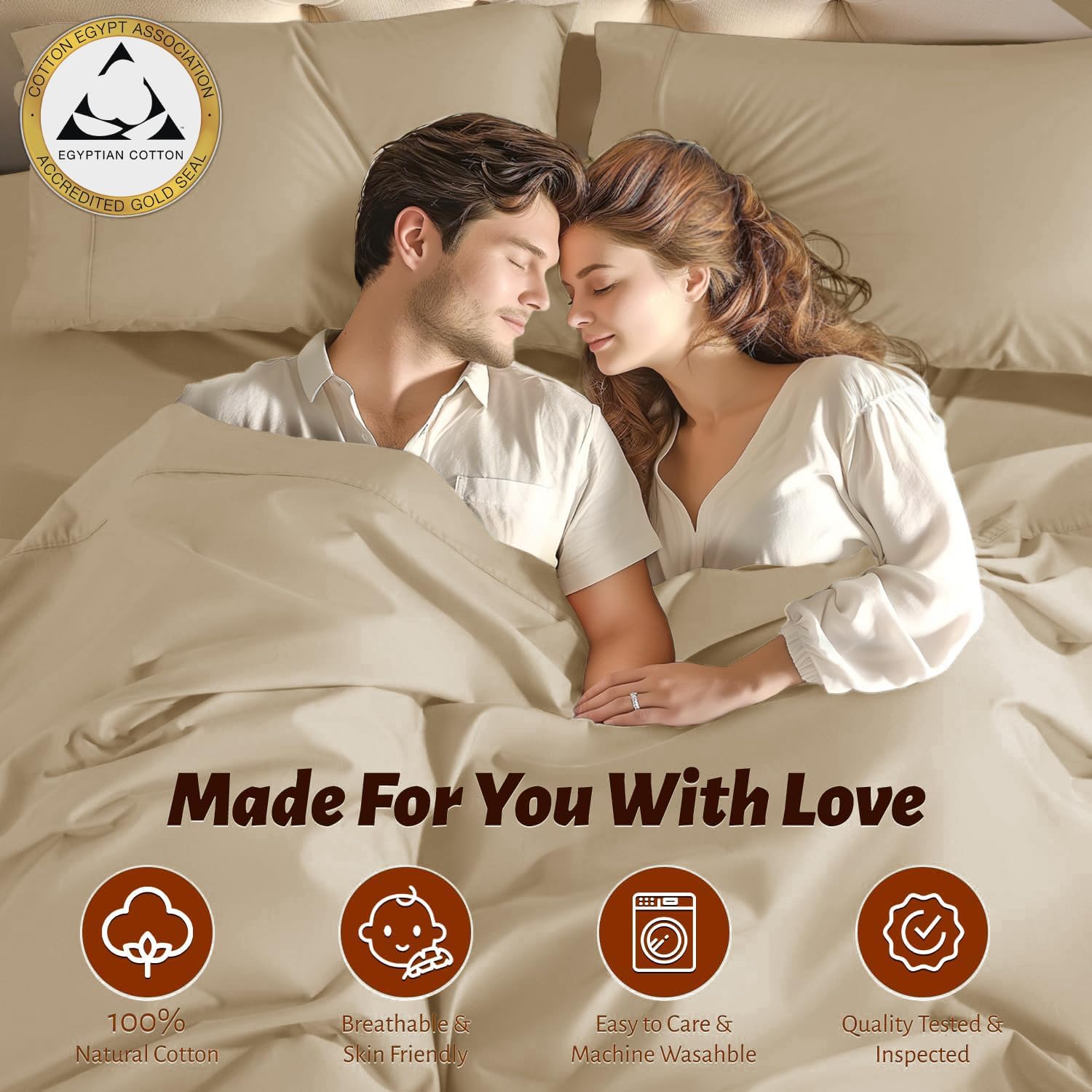 Shilucheng Juego de sábanas de 100% algodón Egipcio tamaño Queen, 1000 Hilos, sábanas de algodón de Lujo, Ropa de Cama y Fundas de Almohada Transpirables y refrescantes, Bolsillo de 40 cm de