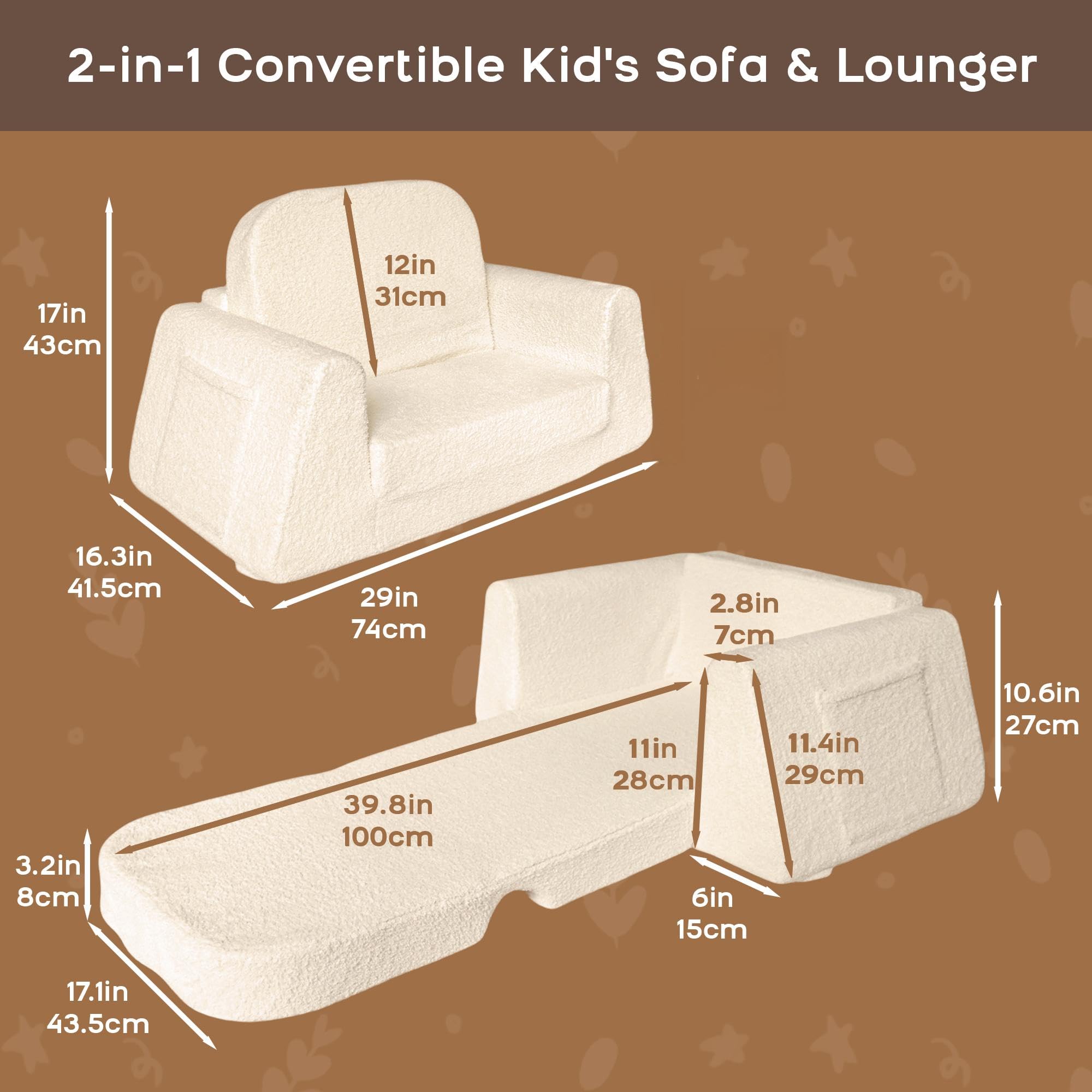 BanaSuper Kindersofa Ausklappbar, Kinder Faltsofa 2-in-1 mit Schlaffunktion, Spielsofa für Kinderzimmer & Reise, EN71 Geprüft Kindersessel, Geschenk für Jungen Mädchen (Beige)