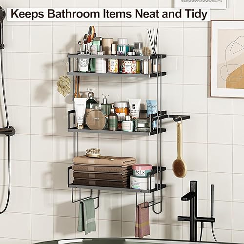 Miniatura 7 de Godboat Organizador de baño, almacenamiento de baño de 3 niveles, almacenamiento mejorado sobre el inodoro, estantes de baño con 2 ganchos, estantes