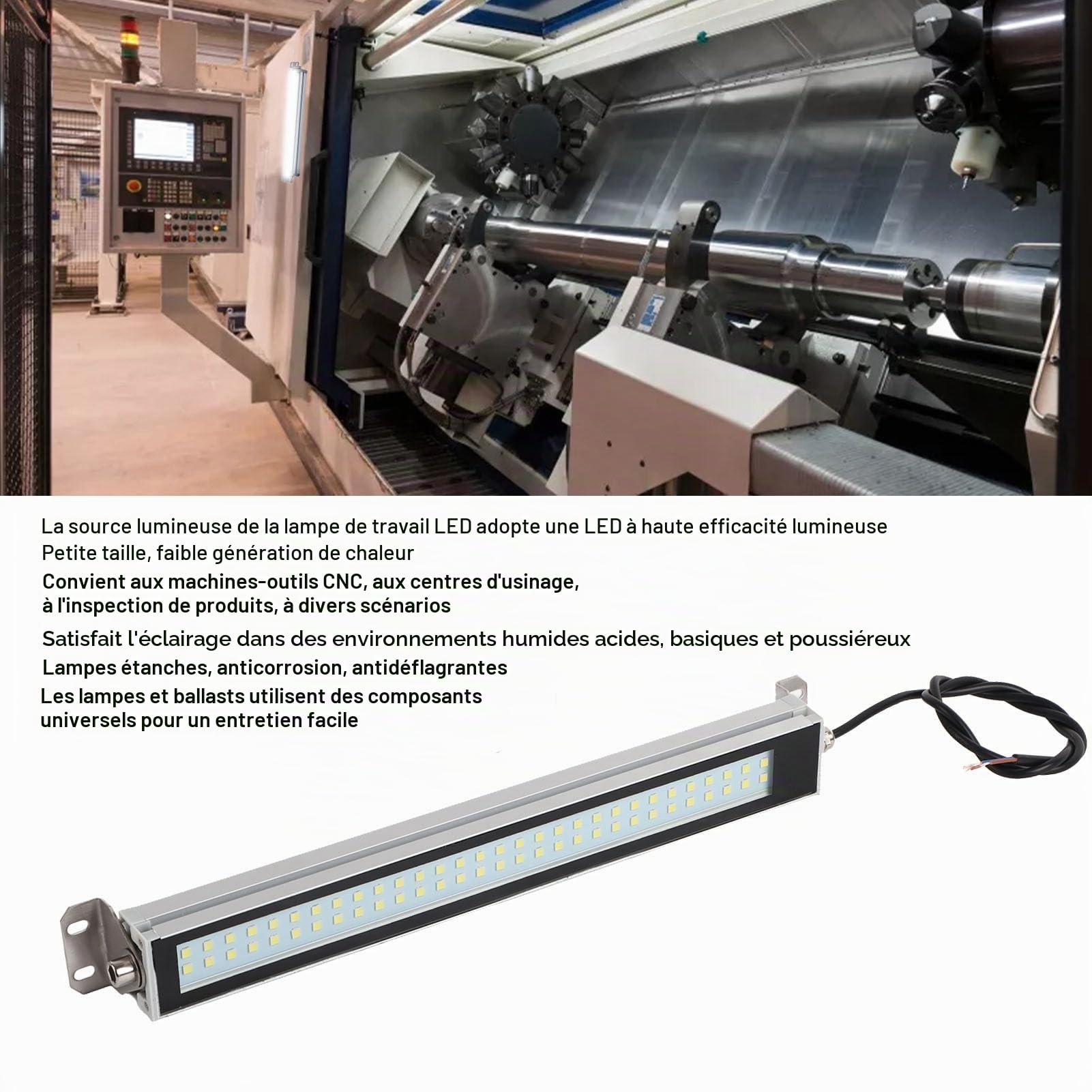 Lampe D'atelier LED 12W IP67 Lampe Antidéflagrante CNC Machine Tube de Travail Lumière Éclairage Industriel Lampe de Travail pour Machines-outils et Tour 24V Universel