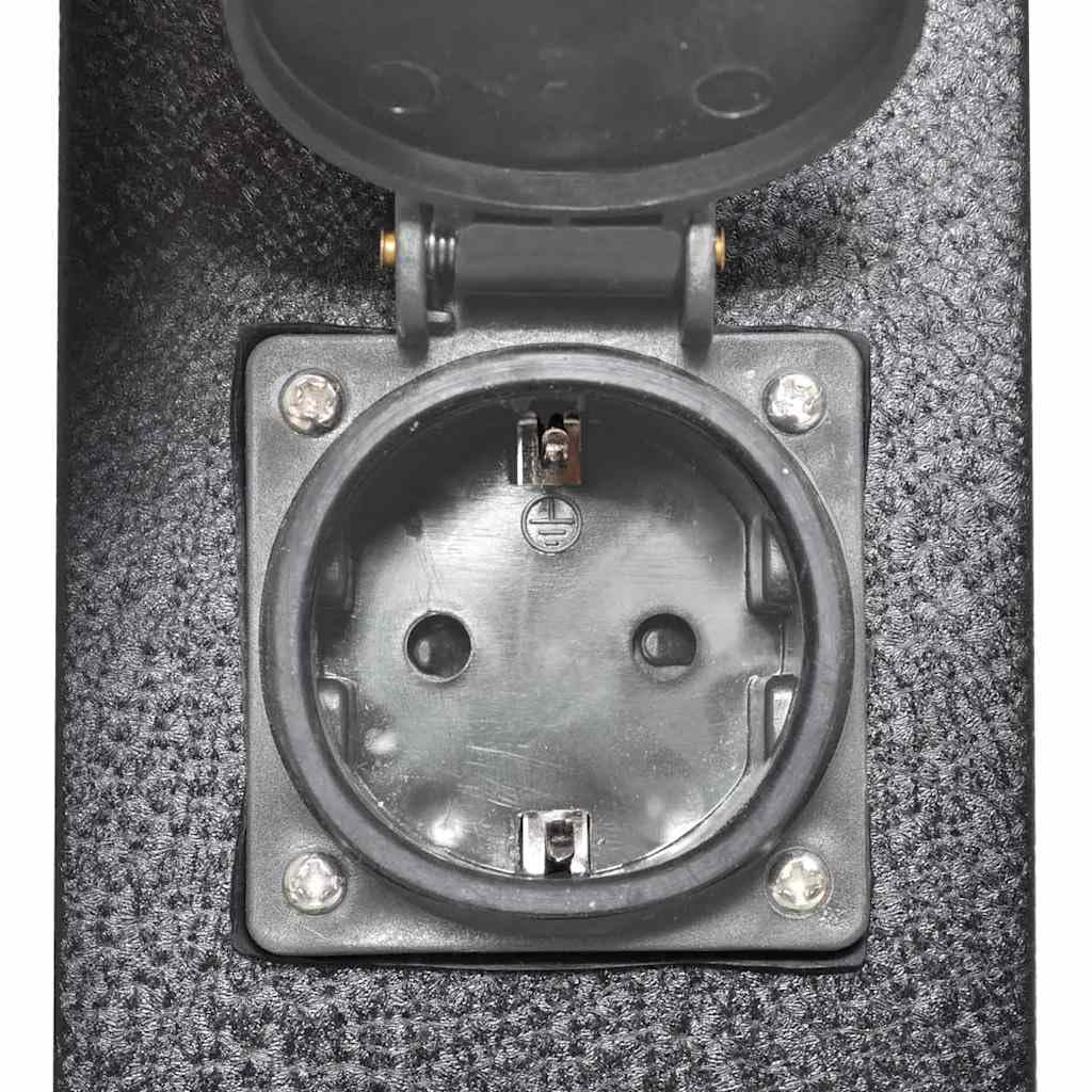 Regleta para jardín, torre negra con lámpara, chapa de hierro resistente a la intemperie, protección IP44, doble enchufe múltiple para exteriores, compacto, 15,5 x 15,5 x 40,5 cm, ideal para