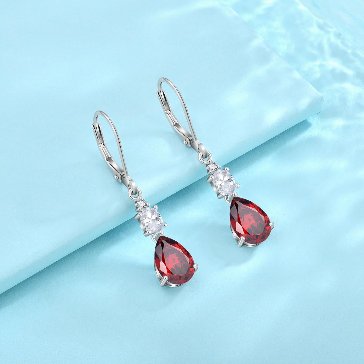 Teardrop Leverback Earrings 925 Sterling Silver Oval Dangle Drop Earrings Birthstone Jewelry for Women