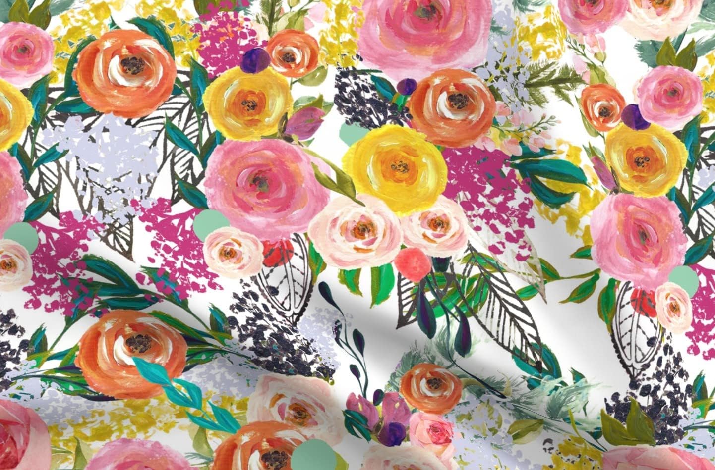 Spoonflower Fabric - Autumn Blooms Extra Large White Bold Floral Print Colorful Summer Printed on Petal Signature Cotton Fabric Fat Quarter - Sewing Quilting Apparel Crafts Decor