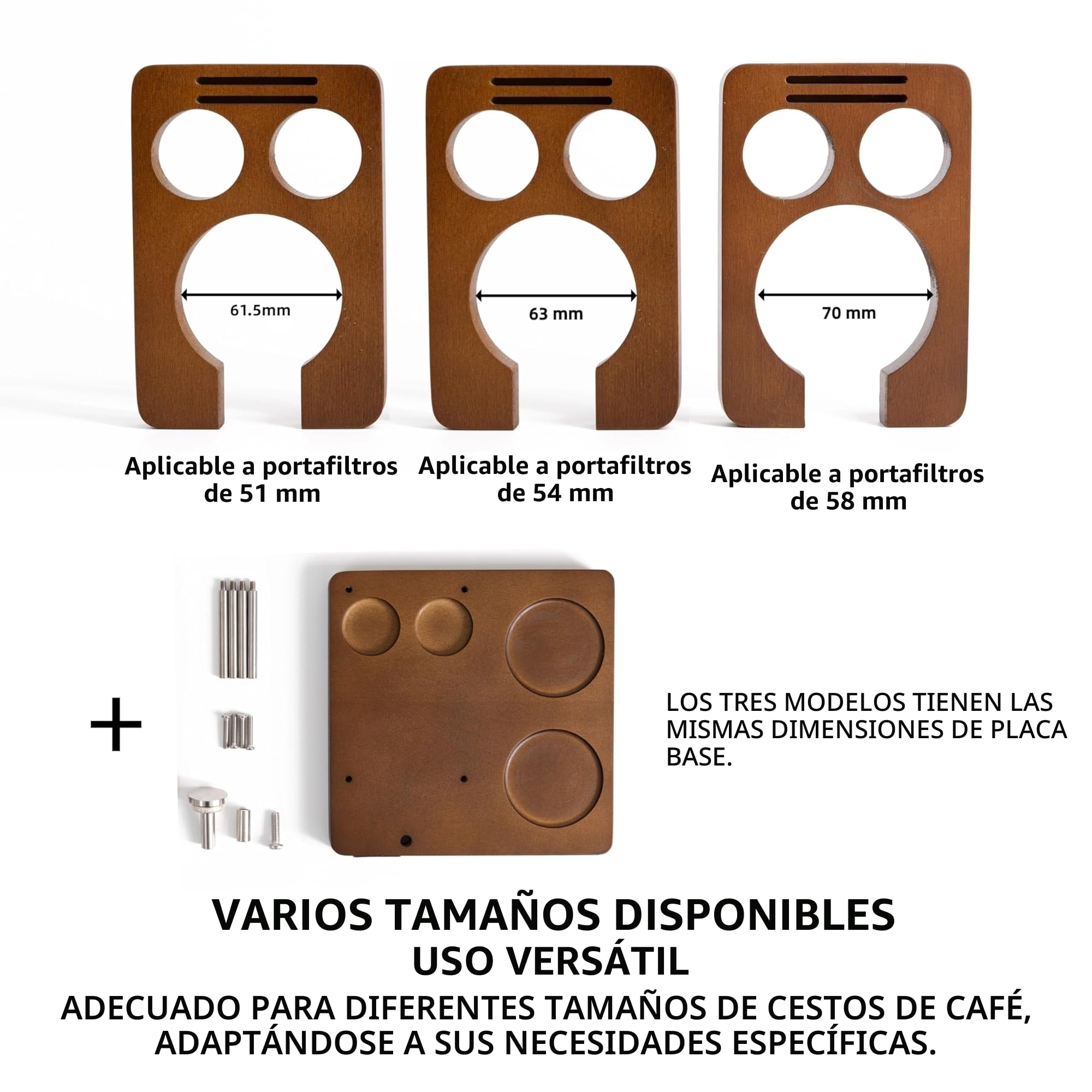 NEOUZA Estación Organizadora de Prensadores de Espresso para Prensador Distribuidor Portafiltros de 51/53/58mm, Estación de Prensado de Madera, Soporte de Portafiltros, Alfombrilla de Prensado (51mm)