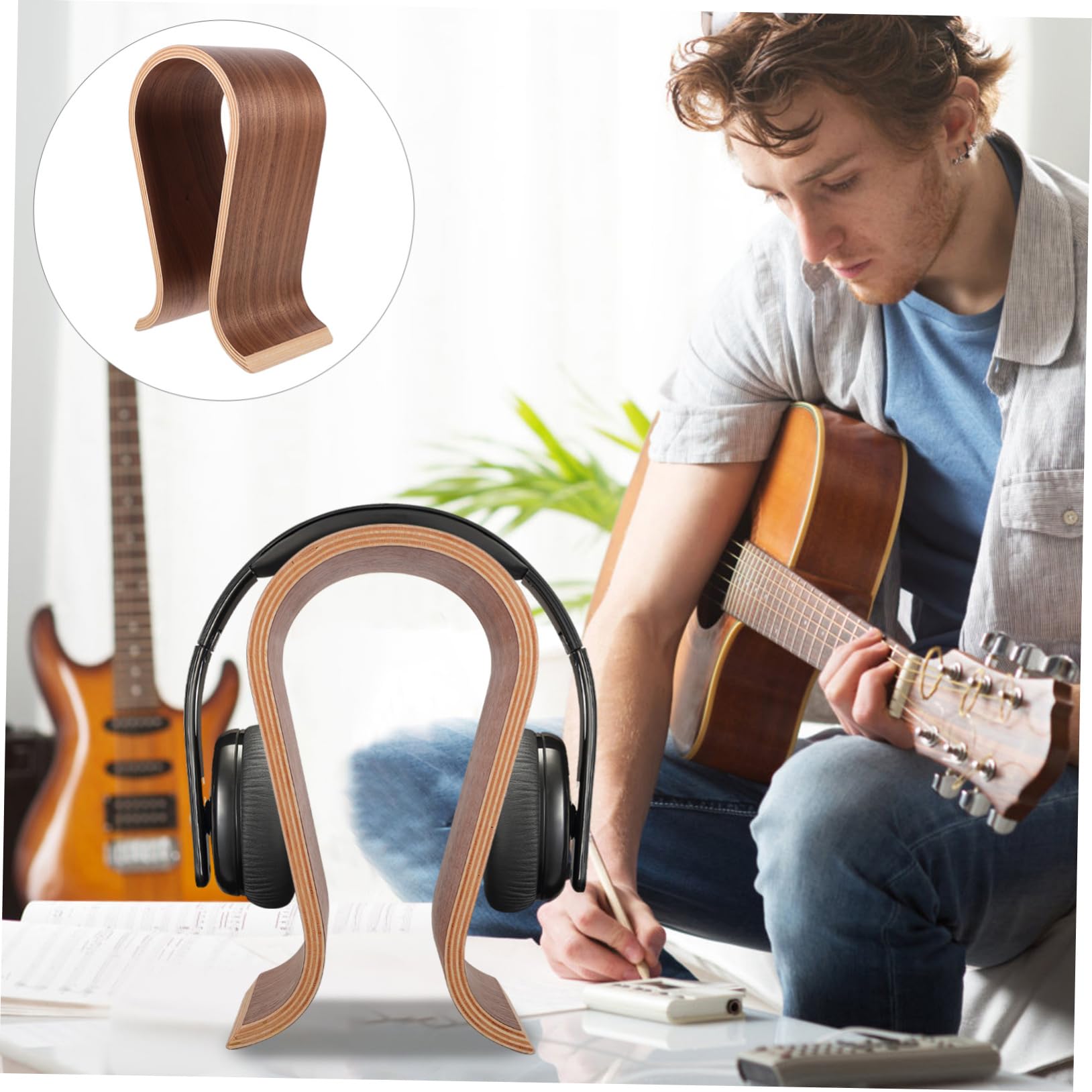 SHINEOFI Sostegno per Cuffie U in Legno Supporto per Cuffie da Tavolo Compatibile la Maggior Parte