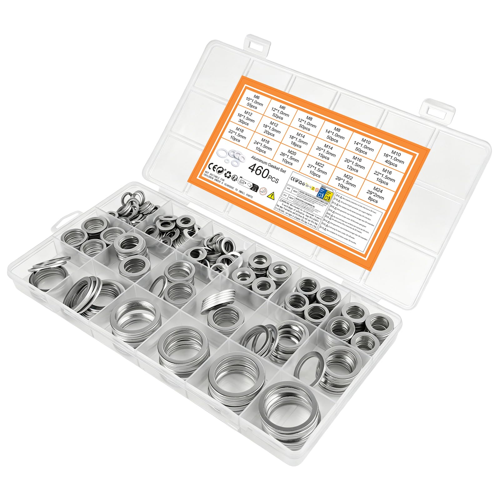 460 Pcs Aluminum Flat Washers, Assorted Metal Sealing Rings M6‑M24