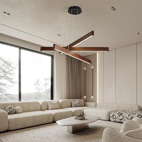 Miniatura 3 de Lámpara colgante lineal de 3 luces, lámpara para comedor, lámparas de araña LED modernas para sala de estar, lámpara de techo de madera regulable,